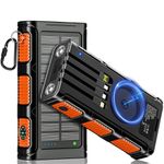 Laptop, Telefoane si Tablete - Telefoane mobile si accesorii - Accesorii Telefoane - Baterii externe - Baterie Externa Solara Linomag®, Power Bank 30000 mAh, 4 porturi, Wireless, Busola & Lanterna, Waterproof, Negru/Oranj - Infinity.ro