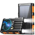 Laptop, Telefoane si Tablete - Telefoane mobile si accesorii - Accesorii Telefoane - Baterii externe - Baterie Externa Solara Linomag®, Power Bank 30000 mAh, 4 porturi, Wireless, Busola & Lanterna, Waterproof, Negru/Oranj - Infinity.ro