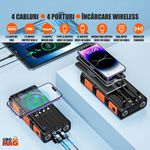 Laptop, Telefoane si Tablete - Telefoane mobile si accesorii - Accesorii Telefoane - Baterii externe - Baterie Externa Solara Linomag®, Power Bank 30000 mAh, 4 porturi, Wireless, Busola & Lanterna, Waterproof, Negru/Oranj - Infinity.ro
