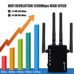 PC, gaming si accesorii - Retelistica - Wireless - Adaptoare wireless - Amplificator Semnal WiFi Linomag®, Dual Band 2.4/5GHz, 1200Mbps, 4 antene, 2xLAN, 240m², Range Extender, Negru - Infinity.ro