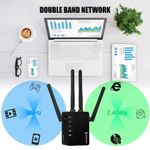 PC, gaming si accesorii - Retelistica - Wireless - Adaptoare wireless - Amplificator Semnal WiFi Linomag®, Dual Band 2.4/5GHz, 1200Mbps, 4 antene, 2xLAN, 240m², Range Extender, Negru - Infinity.ro