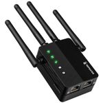 PC, gaming si accesorii - Retelistica - Wireless - Adaptoare wireless - Amplificator Semnal WiFi Linomag®, Dual Band 2.4/5GHz, 1200Mbps, 4 antene, 2xLAN, 240m², Range Extender, Negru - Infinity.ro