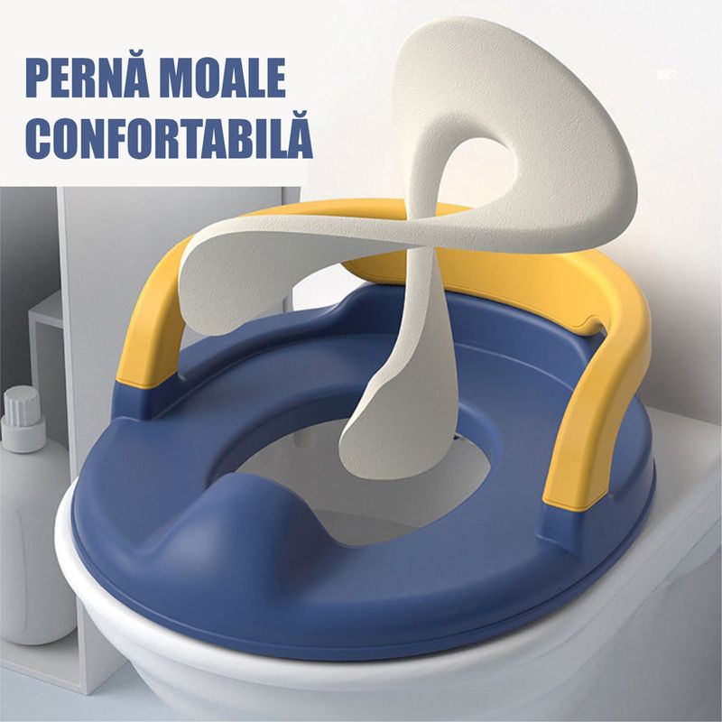Jucarii, Copii si Bebe - Igiena si ingrijire - Baia bebelusului - Olite si reductoare WC - Reductor WC Copii cu Manere, Antiderapant, 1-8 ani, Pentru majoritatea vaselor de toaleta, Albastru Inchis, Galben - Infinity.ro