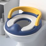 Jucarii, Copii si Bebe - Igiena si ingrijire - Baia bebelusului - Olite si reductoare WC - Reductor WC Copii cu Manere, Antiderapant, 1-8 ani, Pentru majoritatea vaselor de toaleta, Albastru Inchis, Galben - Infinity.ro