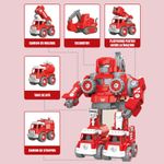 Jucarii, Copii si Bebe - Jucarii si jocuri - Vehicule si jucarii cu telecomanda - Roboti de jucarie - Robot Transformer 5 in 1 Pompieri Linomag®, masini, surubelnita inclusa, +3 ani, rosu, 31.5x15.7x21.5cm - Infinity.ro