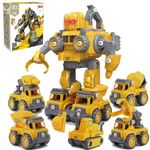 Jucarii, Copii si Bebe - Jucarii si jocuri - Vehicule si jucarii cu telecomanda - Roboti de jucarie - Robot Transformer 5 in 1 Constructii Linomag®, utilaje, surubelnita inclusa, +3 ani, galben, 29x15.7x23cm - Infinity.ro