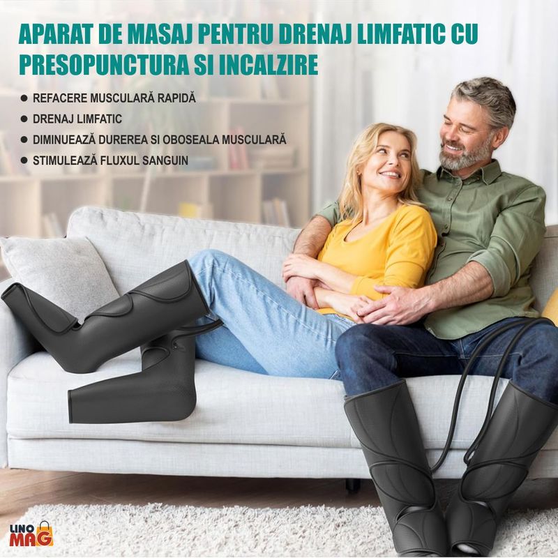 Ingrijire personala si Cosmetice - Sanatate si wellness - Articole wellness - Aparate si dispozitive de masaj - Aparat masaj picioare tip cizme Linomag®, presopunctura, incalzire, 3 moduri, 3 intensitati, Gri carbon - Infinity.ro