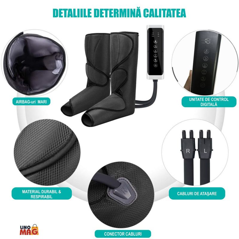 Ingrijire personala si Cosmetice - Sanatate si wellness - Articole wellness - Aparate si dispozitive de masaj - Aparat masaj picioare tip cizme Linomag®, presopunctura, incalzire, 3 moduri, 3 intensitati, Gri carbon - Infinity.ro