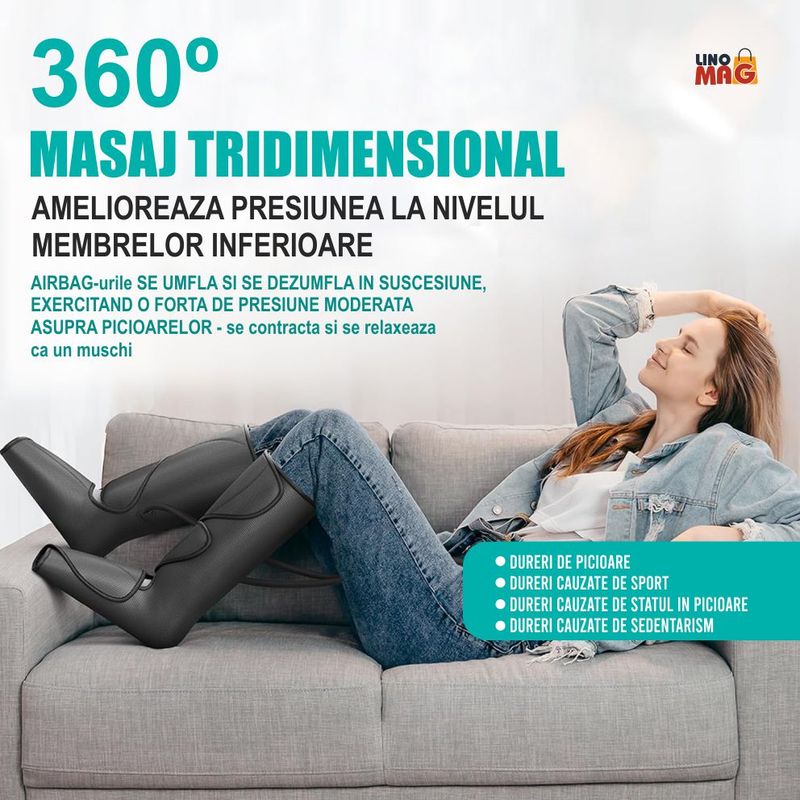 Ingrijire personala si Cosmetice - Sanatate si wellness - Articole wellness - Aparate si dispozitive de masaj - Aparat masaj picioare tip cizme Linomag®, presopunctura, incalzire, 3 moduri, 3 intensitati, Gri carbon - Infinity.ro