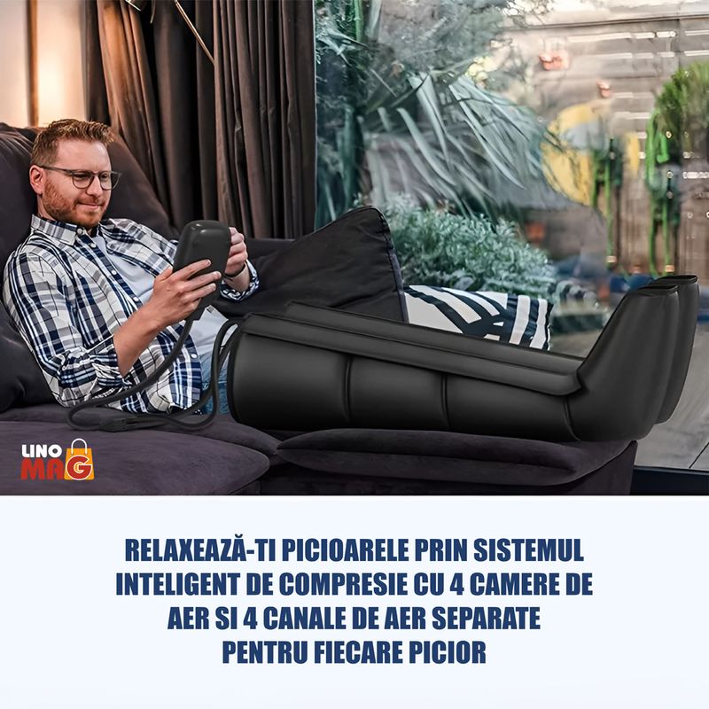 Ingrijire personala si Cosmetice - Sanatate si wellness - Articole wellness - Aparate si dispozitive de masaj - Aparat masaj picioare Linomag®, presopunctura, drenaj, 8 camere aer, 8 intensitati, 3 moduri, relaxare - Infinity.ro