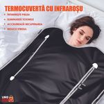 Ingrijire personala si Cosmetice - Sanatate si wellness - Articole wellness - Incalzitoare corporale - Termocuverta Sauna 2 Zone Infrarosu LINOMAG®, 10 folii, Detox, Ardere grasimi, 35-80°C, 180x80cm, Negru - Infinity.ro