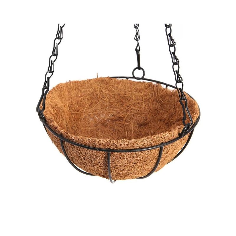 Casa si Gradina - Gradinarit si plante - Plante si ghivece - Ghivece si suporturi - Cos suspendat pentru flori, maro, otel + fibra nuca de cocos, cu lant si carlig, 25cm - Infinity.ro