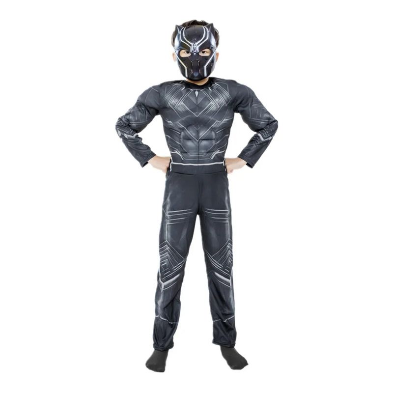 Jucarii, Copii si Bebe - Jucarii si jocuri - Jucarii de rol - Masti si costume copii - Costum Black Panther KidMania® cu muschi si masca pentru copii 5-7 ani 110-120 cm - Infinity.ro
