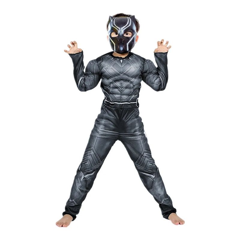 Jucarii, Copii si Bebe - Jucarii si jocuri - Jucarii de rol - Masti si costume copii - Costum Black Panther KidMania® cu muschi si masca pentru copii 5-7 ani 110-120 cm - Infinity.ro