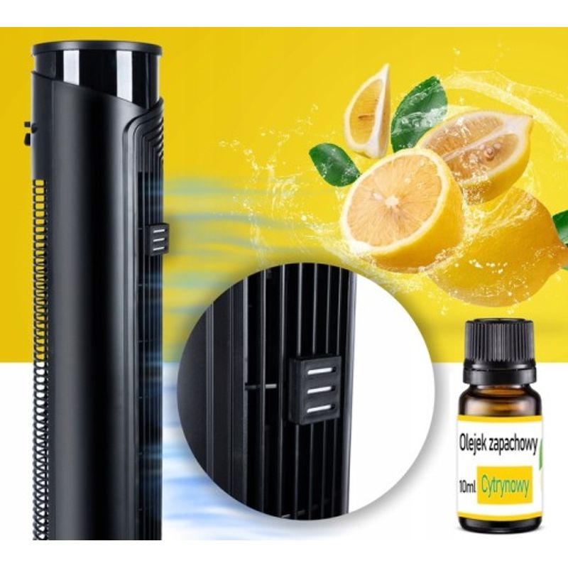 Electronice si Electrocasnice - Climatizare si sisteme de incalzire - Aparate racire aer - Ventilatoare - Ventilator turn Carruzzo cu telecomanda, 45 W, temporizator, rezervor pentru uleiuri aromate cu ulei inclus, negru - Infinity.ro