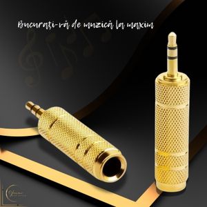 Adaptor Audio Stereo - Transmisie Stabila, Jack 6.35mm Mama la 3.5mm Tata, Conector Auriu, Transmisie Sunet Hi-Fi