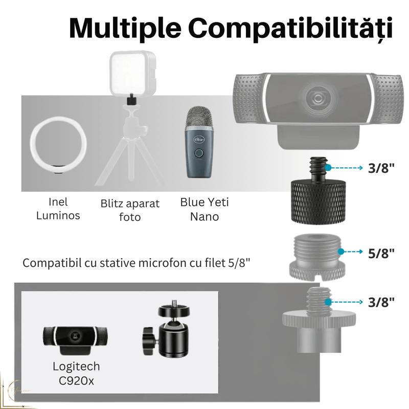 TV, Audio-Video si Foto - Audio Hi-Fi - Accesorii Audio Hi-Fi - Adaptor Aluminiu, Filet Mama 5/8" la Filet Tata 1/4" pentru Stativ Microfon, Camera, Echipamente de Inregistrare Sonora - Infinity.ro