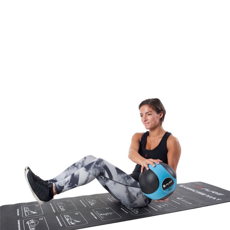 Sport si Outdoor - Fitness - Accesorii fitness - Mingi de fitness - Minge medicinala 3 kg Pure 2 Improve – Albastru/Negru, din cauciuc, pentru antrenamente functionale - Infinity.ro