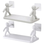 Casa si Gradina - Mobilier - Biblioteci si rafturi - Rafturi - Set 2 Rafturi Albe cu Ventuze Puternice, Dimensiuni 14x31.5x12 cm ABYZ™, Solutie Moderna si Practica de Organizare - Infinity.ro