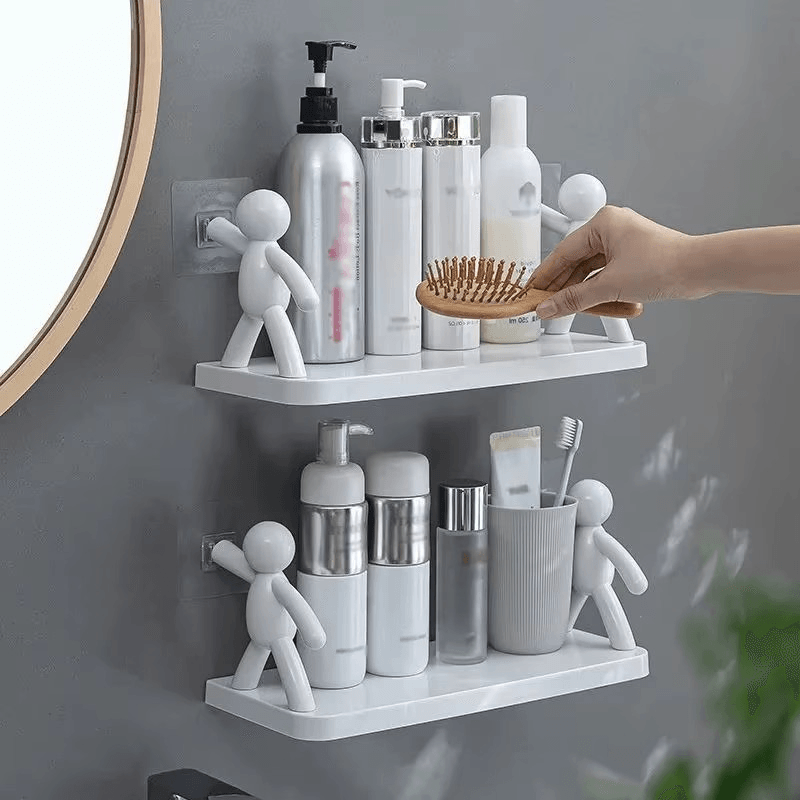 Casa si Gradina - Mobilier - Biblioteci si rafturi - Rafturi - Set 2 Rafturi Albe cu Ventuze Puternice, Dimensiuni 14x31.5x12 cm ABYZ™, Solutie Moderna si Practica de Organizare - Infinity.ro