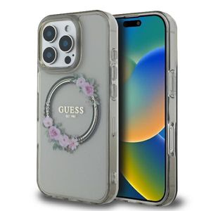 Husa pentru iPhone 16 Pro - Guess IML Flowers Wreath MagSafe (GUHMP16LHFWFCK) - Negru