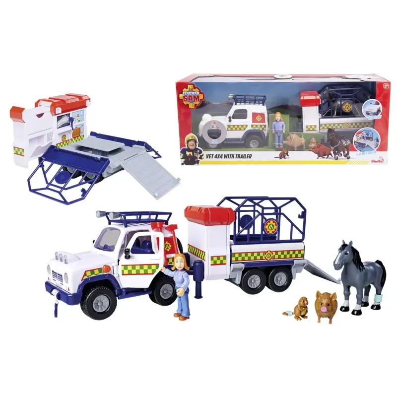 Jucarii, Copii si Bebe - Jucarii si jocuri - Vehicule si jucarii cu telecomanda - Masinute - Pompierul Sam Vehicul Salvare Animale Cu Figurine Si Remorca - Infinity.ro