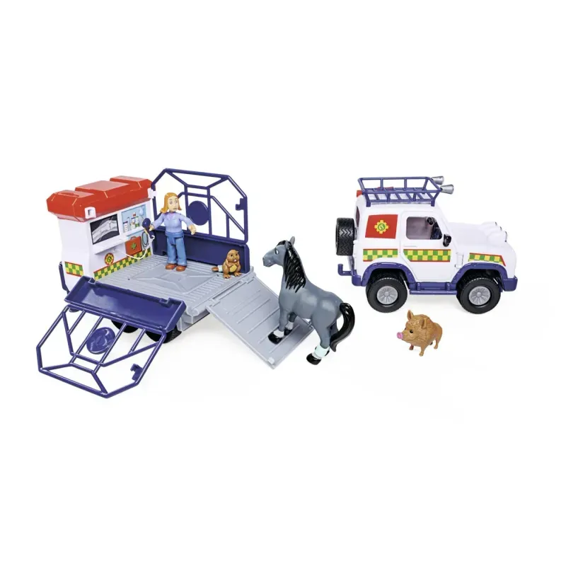 Jucarii, Copii si Bebe - Jucarii si jocuri - Vehicule si jucarii cu telecomanda - Masinute - Pompierul Sam Vehicul Salvare Animale Cu Figurine Si Remorca - Infinity.ro