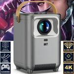 TV, Audio-Video si Foto - Videoproiectoare si accesorii - Videoproiectoare - VideoProiector Smart Portabil 4K UHD, Linomag®, WiFi, Bluetooth 5.0, Ecran de pana la 200", Android TV, Boxe 5W, Gri - Infinity.ro