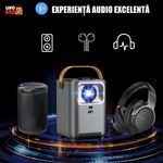 TV, Audio-Video si Foto - Videoproiectoare si accesorii - Videoproiectoare - VideoProiector Smart Portabil 4K UHD, Linomag®, WiFi, Bluetooth 5.0, Ecran de pana la 200", Android TV, Boxe 5W, Gri - Infinity.ro