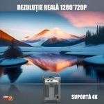 TV, Audio-Video si Foto - Videoproiectoare si accesorii - Videoproiectoare - VideoProiector Smart Portabil 4K UHD, Linomag®, WiFi, Bluetooth 5.0, Ecran de pana la 200", Android TV, Boxe 5W, Gri - Infinity.ro