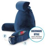 Casa si Gradina - Textile si covoare - Perne si pilote - Perne - Perna pentru Citit cu Cotiere, Suport pentru Cap/Gat Detasabil, Linomag®, 2 x Buzunare Laterale, Albastru, 91.5x75cm - Infinity.ro