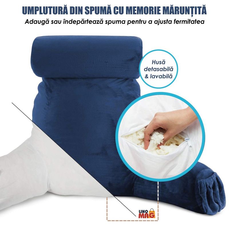 Casa si Gradina - Textile si covoare - Perne si pilote - Perne - Perna pentru Citit cu Cotiere, Suport pentru Cap/Gat Detasabil, Linomag®, 2 x Buzunare Laterale, Albastru, 91.5x75cm - Infinity.ro