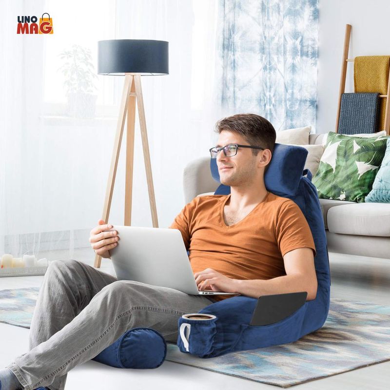 Casa si Gradina - Textile si covoare - Perne si pilote - Perne - Perna pentru Citit cu Cotiere, Suport pentru Cap/Gat Detasabil, Linomag®, 2 x Buzunare Laterale, Albastru, 91.5x75cm - Infinity.ro