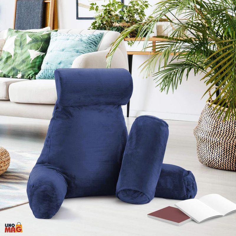 Casa si Gradina - Textile si covoare - Perne si pilote - Perne - Perna pentru Citit cu Cotiere, Suport pentru Cap/Gat Detasabil, Linomag®, 2 x Buzunare Laterale, Albastru, 91.5x75cm - Infinity.ro