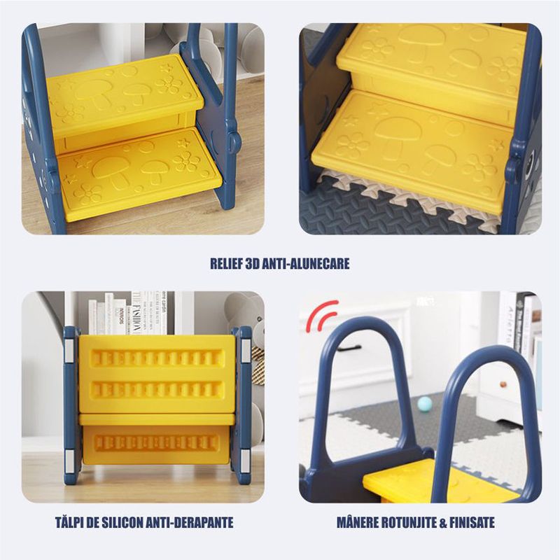 Jucarii, Copii si Bebe - Igiena si ingrijire - Baia bebelusului - Olite si reductoare WC - Scaunel Inaltator Copii tip scara cu manere, 2 trepte, antialunecare, WC, baie, bucatarie, Albastru/Galben - Infinity.ro