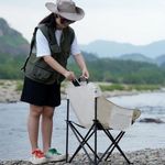 Sport si Outdoor - Camping - Mobilier pentru camping - Scaune camping - Scaun pliabil, cu buzunar lateral, cadru metalic si husa de transport, culoarea bej, 65 x 59 x 41 cm, eCarla, KRT11K - Infinity.ro