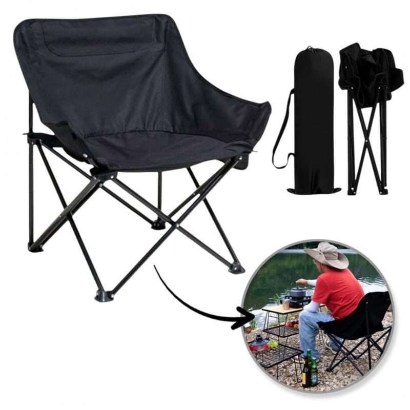 Sport si Outdoor - Camping - Mobilier pentru camping - Scaune camping - Scaun pliabil, cu buzunar lateral, cadru metalic si husa de transport, culoarea negru, 65 x 59 x 41 cm, eCarla, KRT11CZ - Infinity.ro