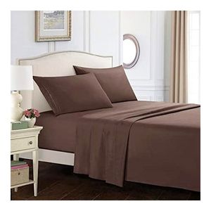 Cearceaf pentru pat Kotonia Home, 100% bumbac, ranforce color uni, maro, 240 x 260 cm