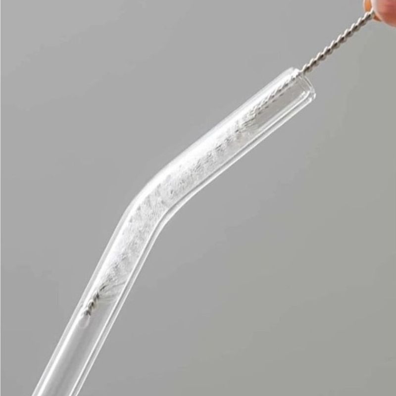 Casa si Gradina - Bucatarie si vesela - Accesorii bar - Paie si decoratiuni cocktail - Set 4 paie din sticla borosilicata cu periuta de curatare, transparente, eCarla, AB02 - Infinity.ro