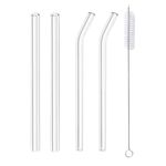 Casa si Gradina - Bucatarie si vesela - Accesorii bar - Paie si decoratiuni cocktail - Set 4 paie din sticla borosilicata cu periuta de curatare, transparente, eCarla, AB02 - Infinity.ro