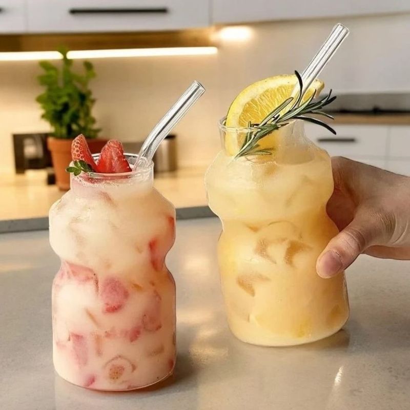 Casa si Gradina - Bucatarie si vesela - Accesorii bar - Paie si decoratiuni cocktail - Set 4 paie din sticla borosilicata cu periuta de curatare, transparente, eCarla, AB02 - Infinity.ro