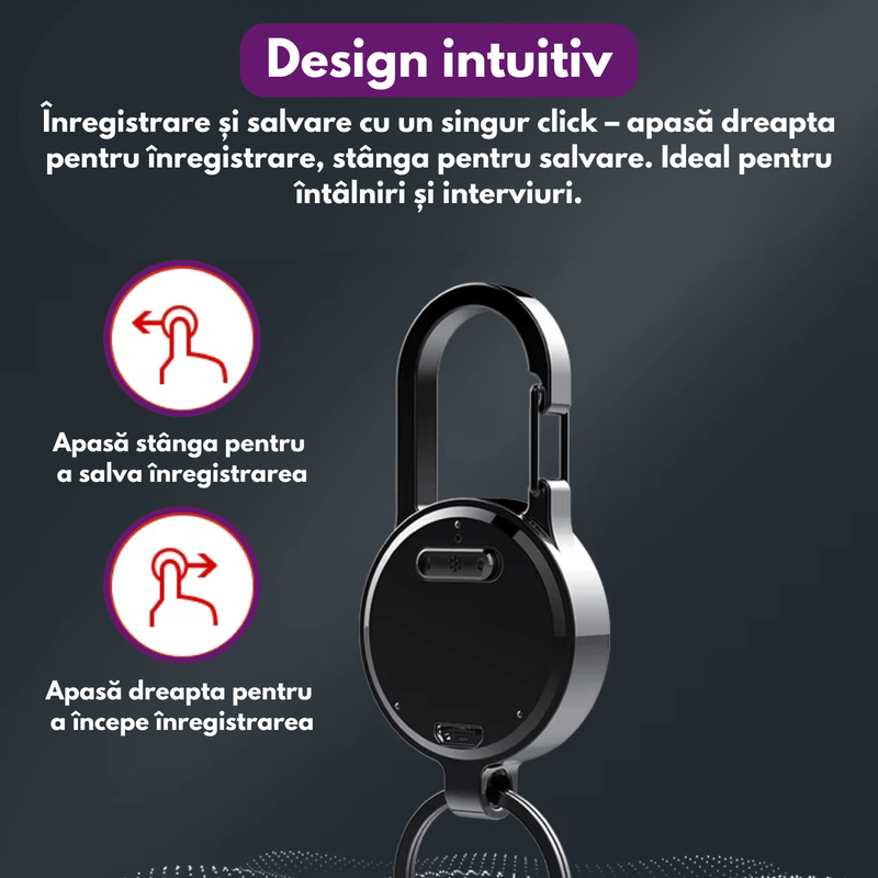 TV, Audio-Video si Foto - Portabile audio - Reportofoane - Reportofon spion tip breloc, S25, baterie 120 mAh, autonomie 25 h, MP3 player, inregistrare cu activare vocala - Infinity.ro