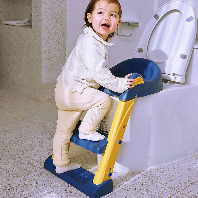 Jucarii, Copii si Bebe - Igiena si ingrijire - Baia bebelusului - Olite si reductoare WC - Reductor WC pentru Copii cu Scarita, Plabil, 38 x 40 x 47 cm, Albastru, Galben - Infinity.ro