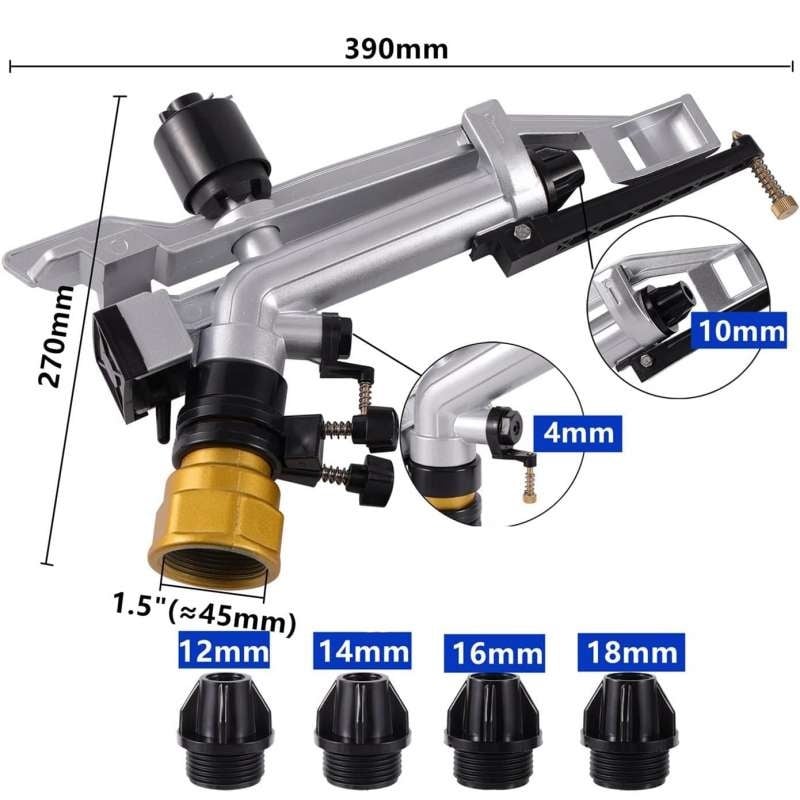 Casa si Gradina - Gradinarit si plante - Instalatii si accesorii pentru irigatii - Aspersoare - Aspersor sectorial pulsatoriu cu impact din aluminiu 3-18 m³/h cu 5 duze Raza 29m S-35 1 1/2" - Infinity.ro