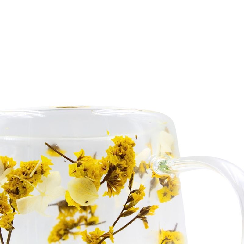 Casa si Gradina - Bucatarie si vesela - Cani si pahare - Cani si cesti - Cana cu flori uscate statice yellow, pereti dubli, sticla borosilicata, 350 ml, SZK103 - Infinity.ro