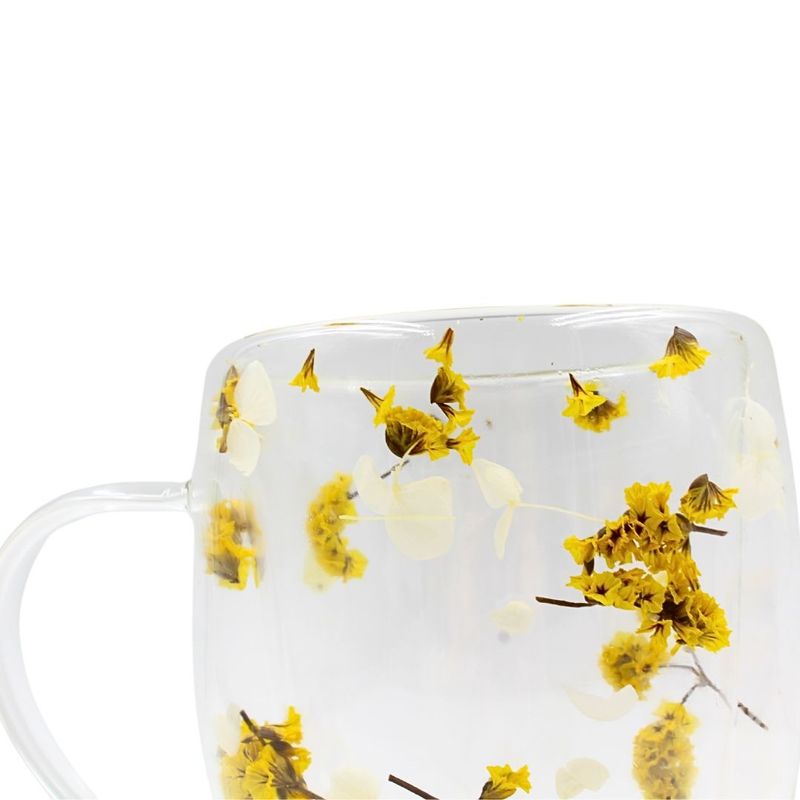 Casa si Gradina - Bucatarie si vesela - Cani si pahare - Cani si cesti - Cana cu flori uscate statice yellow, pereti dubli, sticla borosilicata, 350 ml, SZK103 - Infinity.ro