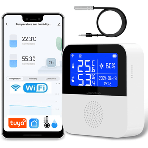 Senzor Temperatura / Umiditate WiFi Inteligent, Sonda Externa, Ecran LCD 2.9", Tuya/Smart Life/Alexa/Google Assistant