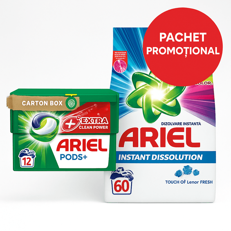 Market - Spalare si intretinere rufe - Produse intretinere textile - Detergent rufe - Detergent Capsule + Pudra Ariel 60+12 Spalari, Curatare Intensa & Prospetime de Lunga Durata - Infinity.ro