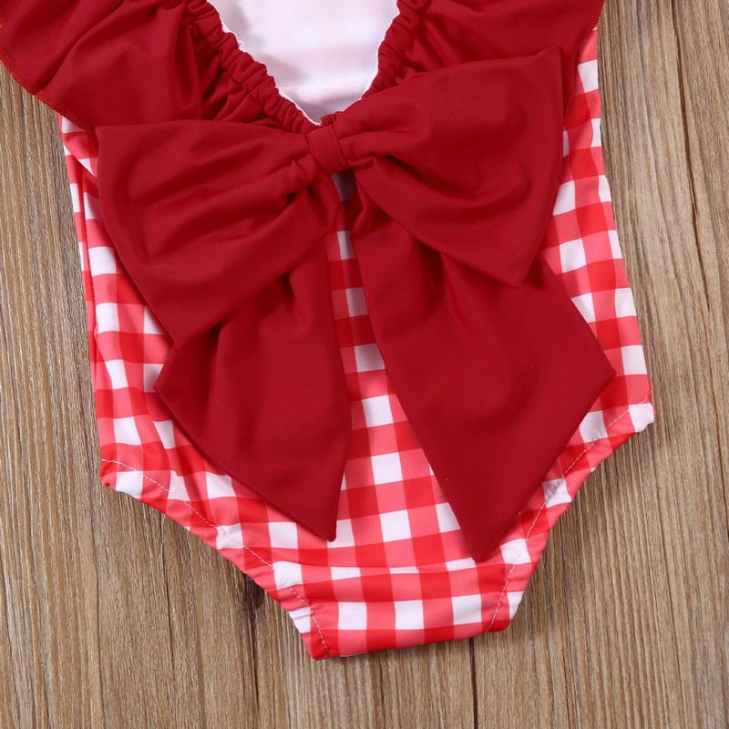 Fashion, accesorii si bijuterii - Copii - Lenjerie si pijamale copii - Costume de baie copii - Costum de baie cu patratele rosii si bentita, marime 120 - Infinity.ro