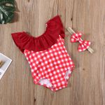 Fashion, accesorii si bijuterii - Copii - Lenjerie si pijamale copii - Costume de baie copii - Costum de baie cu patratele rosii si bentita, marime 120 - Infinity.ro